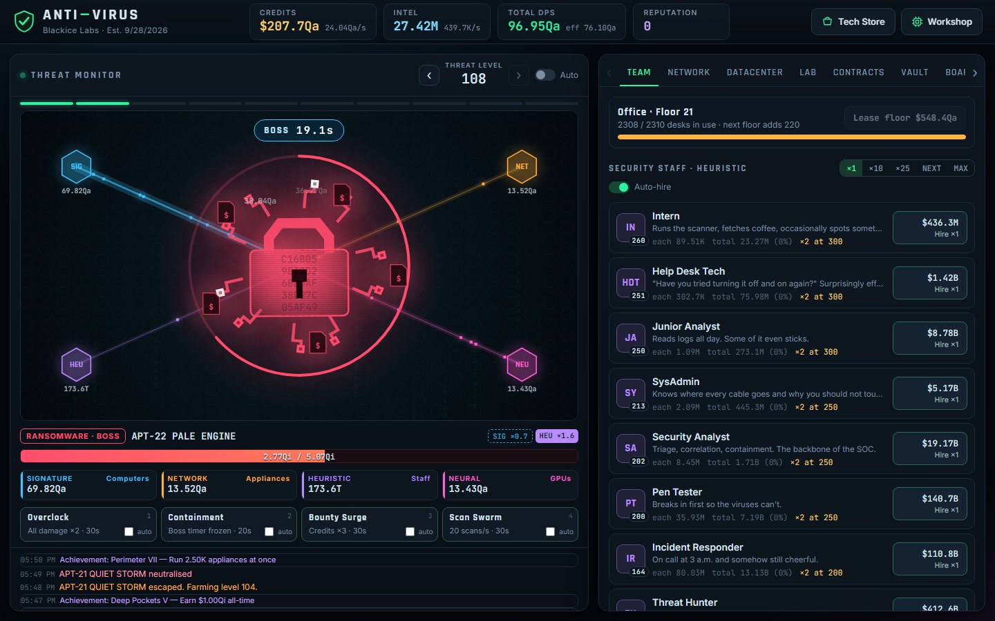 An APT ransomware boss inside a red timer ring, with a BOSS 19.0s countdown
