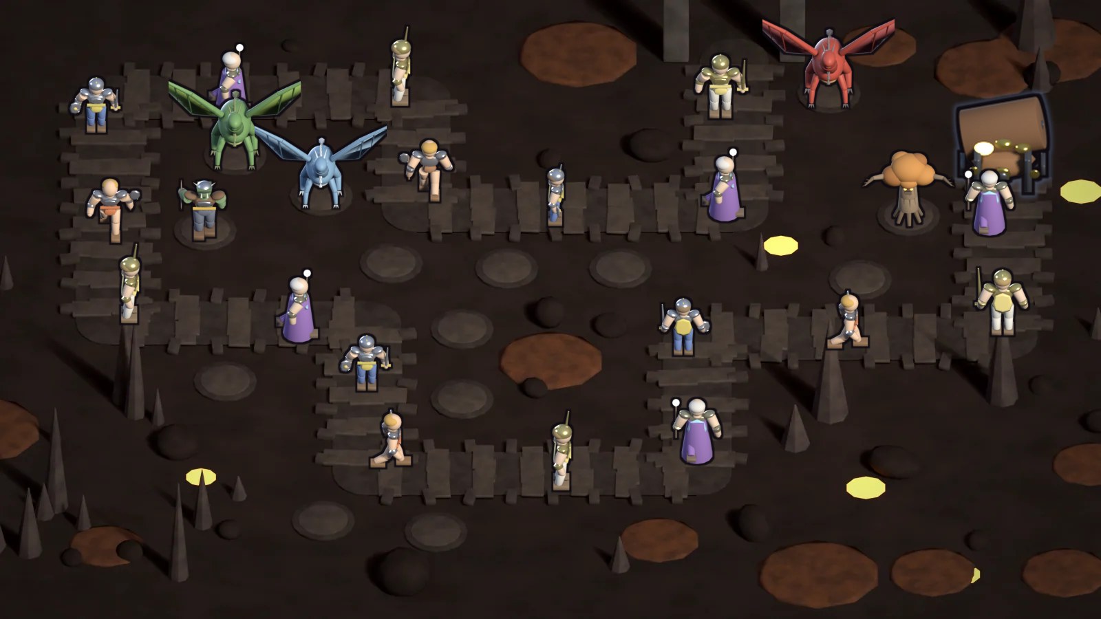 Three dragons guard a lava-lit hall against paladins and an archmage