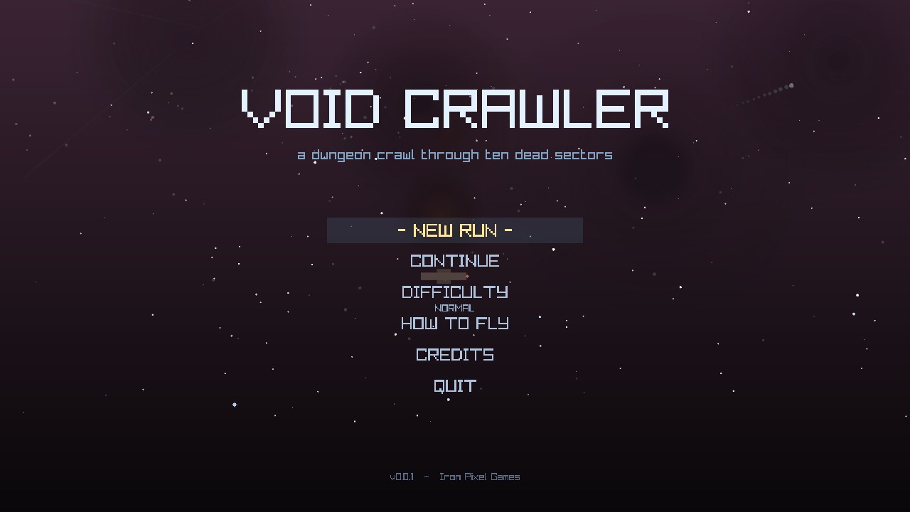 The Void Crawler title screen over a deep-space starfield